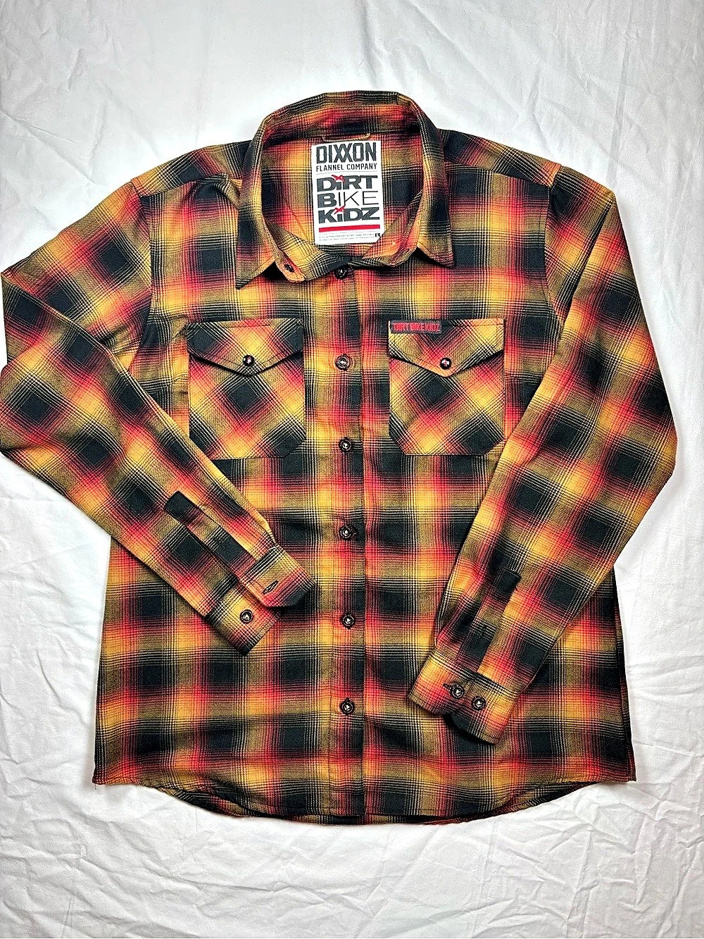 Dixxon Dirt Bike Kidz Plaid Button Down in Red & Black Large Like New
